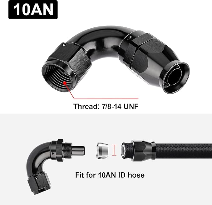 EVIL ENERGY 10AN 120 Degree PTFE One Piece Full Flow End Hose Fitting Aluminum Black