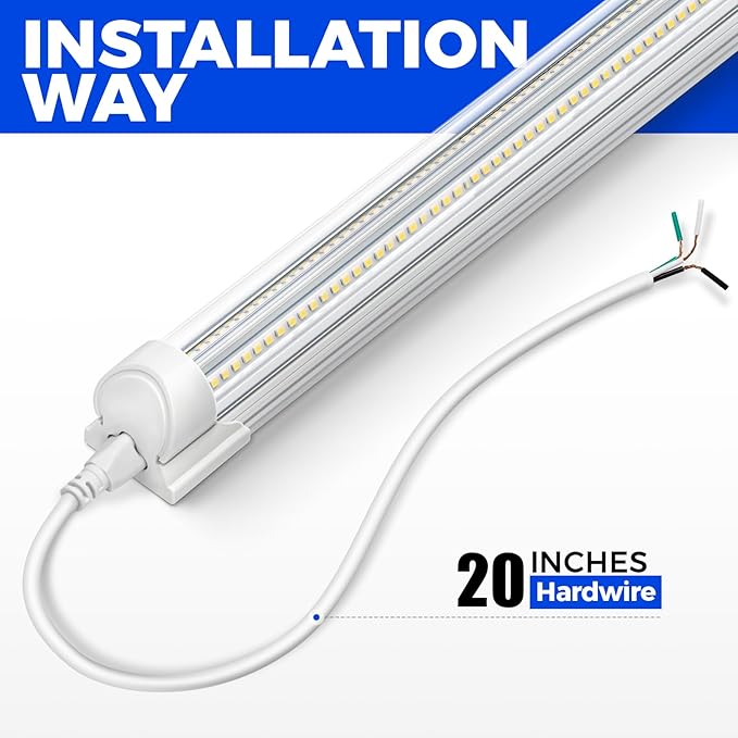 Barrina 8FT LED Shop Light, 100W 15000LM 5000K, Clear Cover Linkable LED Tube Lights, V Shape Integrated T8 LED Lighting, LED Light Fixtures for Garage, Warehouse, Workshop, ETL Listed, 4 Pack