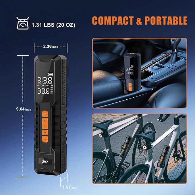 Tire Inflator Portable Air Compressor, Air Pump for Car Tires, Bike Pump, Portable Tire Inflator for Car, Motorcycle, Bicycle, Balls - 150PSI, 6000mAh Battery, LED Light Auto Shut-Off Function