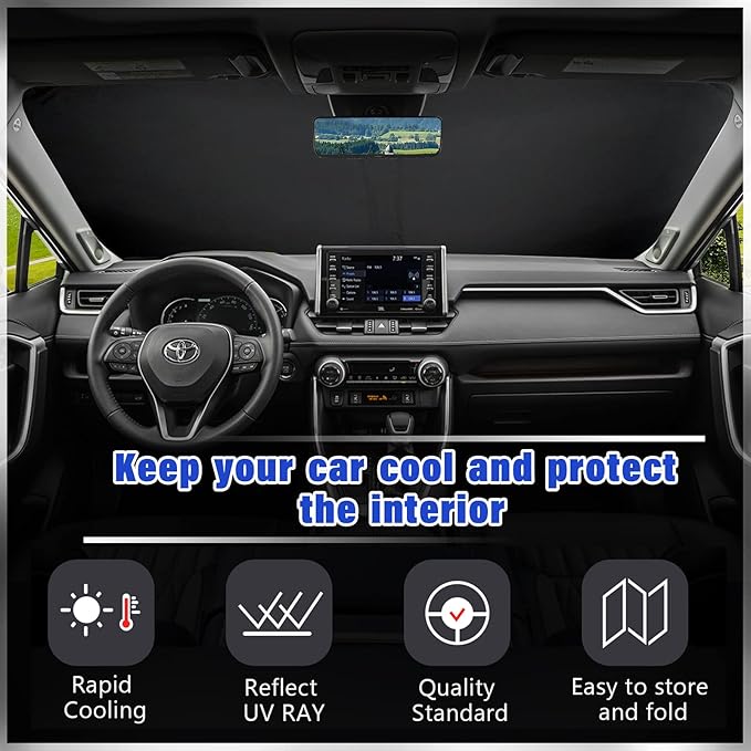 Sze Windshield Sunshade for Toyota RAV4 2019-2023 2024 2025, Foldable Front Window Sun Shield UV Reflector Sun Visor, Privacy Protection, Light Weight, Keep Vehicle Cool