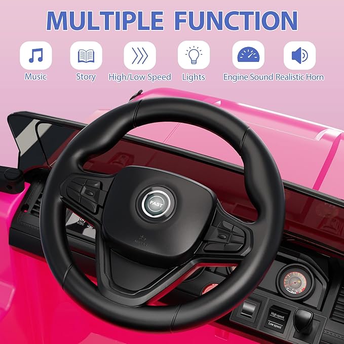 12V Kids Ride On Truck Car, Battery Powered Electric Vehicles with Remote Control, Spring Suspensions, 3 Speeds, LED Lights, Music, MP3, Ride On Toy Car for Children Toddles Boys Girls, Pink