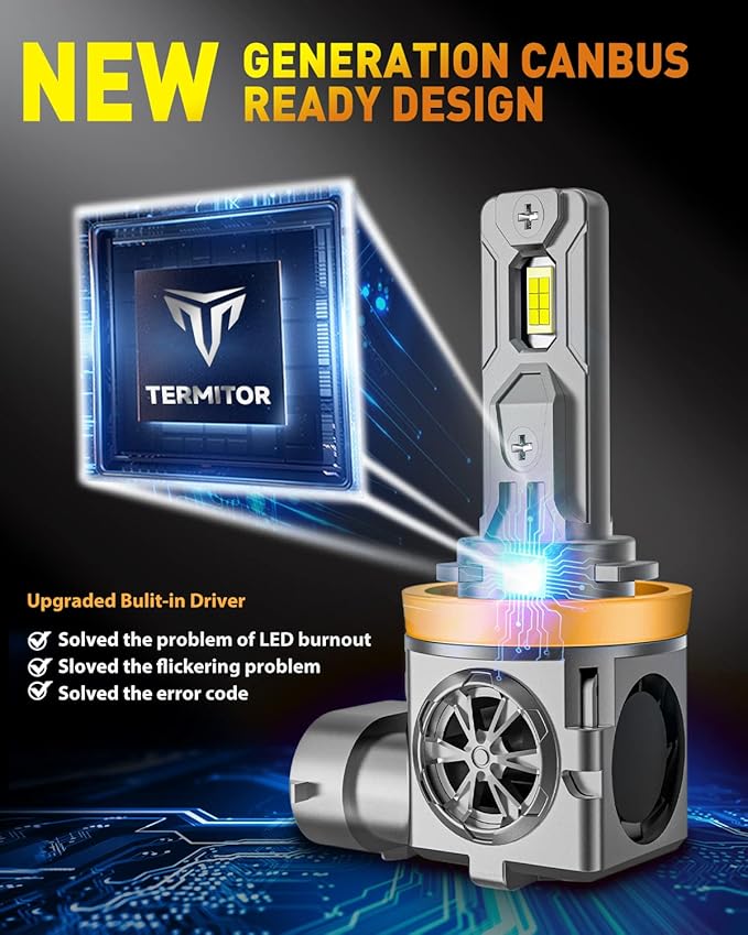 Latest H11/H9 Bulbs, 40,000LM 900% Ultra-Brightness, Real 1:1 Halogen Mini Size, 10-Year Extended Lifespan, 6500K White Illumination for Automotive H11 Fog Lights, Plug and Play, Pack of 2