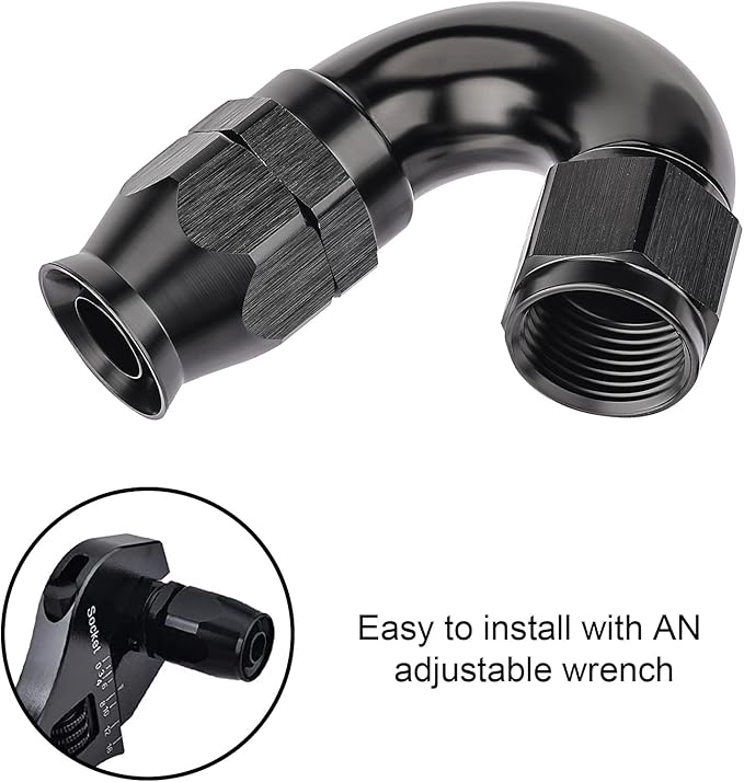 EVIL ENERGY 6AN 150 Degree PTFE One Piece Full Flow End Hose Fitting Aluminum Black