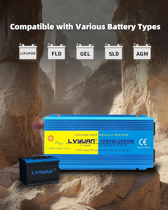 LVYUAN 1000 Watt Pure Sine Wave Inverter 24V to 110V / 120V DC to AC with U.S. Outlet, USB Charger Ports, Car Power Inverter for Vehicles, RV, Outdoor, Home