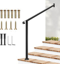 VIVOSUN Outdoor Handrail, 4 Step Stair Handrail, 47.5" x 39" Fits 1 to 4 Steps, Wrought Mattle Iron Stair Railing with Single Curved End for Concrete Steps, Porch Steps, One-Step Assembly, Black
