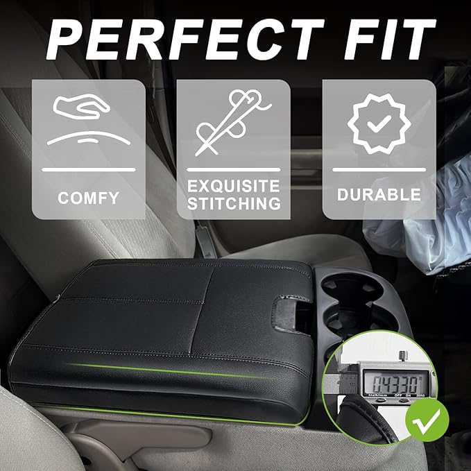Muslogy Center Console Armrest Cover Compatible with Chevy Silverado/Tahoe & GMC Sierra/Yukon 2007-2013 Comfort Armrest Pad Arm Rest Cushion Vegan Leather Protector Regular Thick(Jump Seat ONLY)