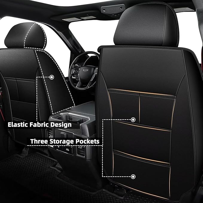 AOMSAZTO Ford Ranger Seat Covers: Front Seat Covers Custom Fit 2019 2020 2021 2022 2023 2024 Ford Ranger Breathable Waterproof Leather Seat Protector(2 Front Seats, Black&Grey)