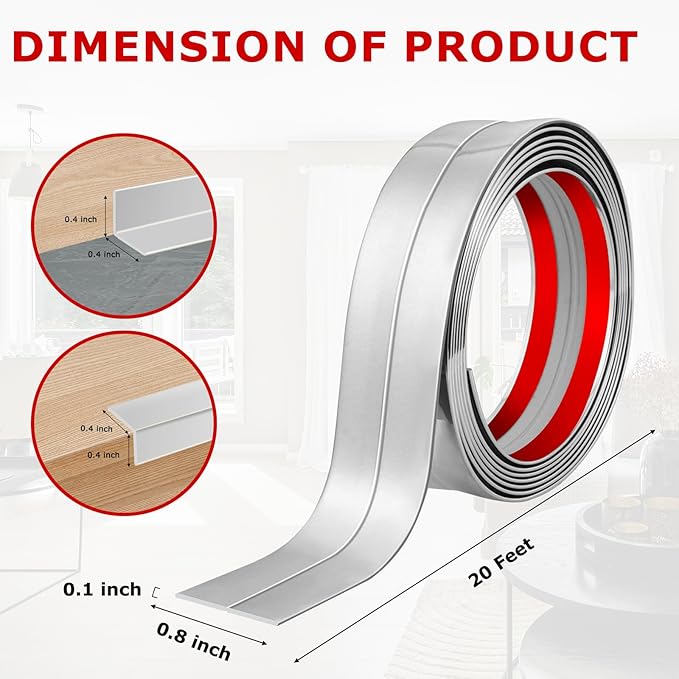 Flexible Wall Corner Protector Moulding Trim Peel and Stick Wall Corner Guards Edge Protector Self Adhesive Molding Trim Strip for Edge Ceiling (Silver, 0.8 in x 20 Ft)