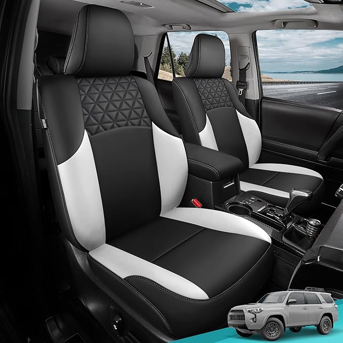 Seat Covers for Toyota 4Runner 2011-2024, Faux Leather Car Seat Cover Full Set, 3-Row-Only for 7 Seats Version-Blackwhite