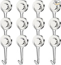 MIKEDE 12 Pack Magnetic Hooks, 40LB Heavy Duty Neodymium Magnet Hooks, Strong Magnetic Swivel Hooks for Hanging, Magnets with Hook Magnetic Metal Hanger for Fridge, Toolbox, Storage