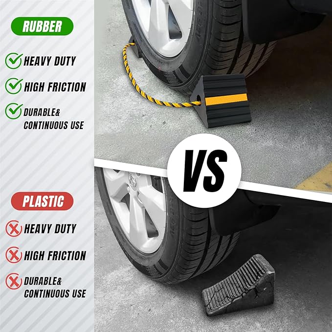 Rubber Wheel Chocks for RV Trailer Camper Truck Car Aircraft Boat, Versatile Rubber Chocks Block Stopper for Tire with Reflective Strips, Utility Trailer Camper RV Accessories