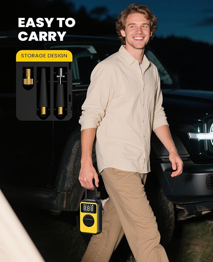 Tire Inflator Portable Air Compressor, Dual Pressure-150PSI High Pressure Mode & 4.0 kPa Large Volume Mode For Car, Bicycle Tires, Air Mattresses and Inflatables