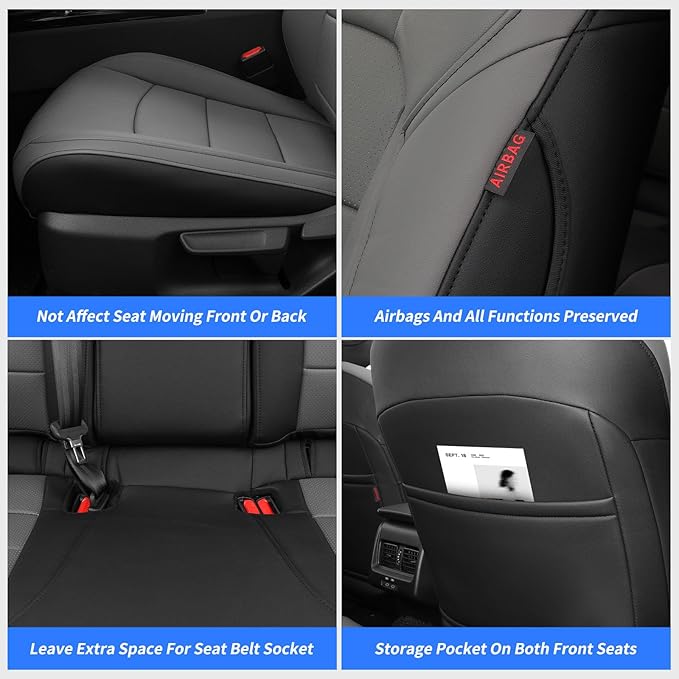 coverdream Custom Fit Camry Car Seat Covers for 2025 Toyota Camry Hybrid LE,SE,Full Coverage,Airbag Compatible Waterproof Leather Car Seat Protector(Full Set,Black/Gray)
