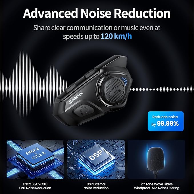Motorcycle Helmet Bluetooth Headset, 10 Riders 2000M Communication Systems, Multitasking Audio Helmet Radio with Premium Microphone&40mm Hands-Free Speaker, Stereo Sound Motorcycle Intercom