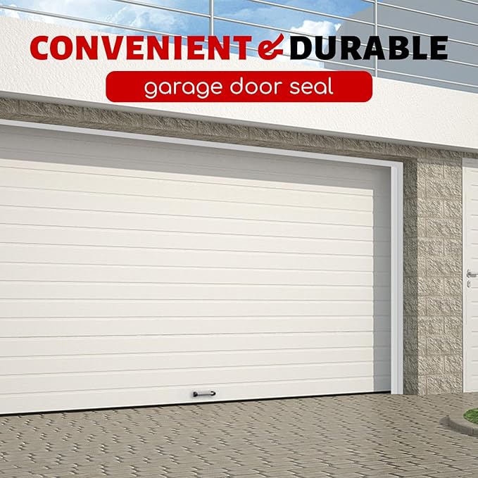Garage Door Seal Top and Sides Seal Strip, 40FT Universal Garage Door Weather Stripping, Durable Garage Door Bottom Seal Replacement with Adhesive Backing and Screws (White, 40FT)