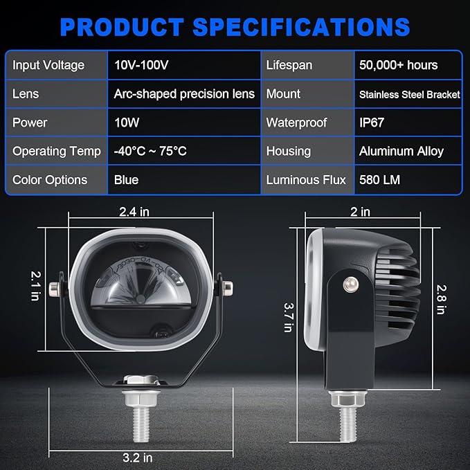 Forklift Arc Safety Light, LED Warning Lamp Blue Line Projection, Aluminum Housing, Stainless Steel Bracket, for Industrial Truck, Lift Truck, AGV, Warehouse, Logistics