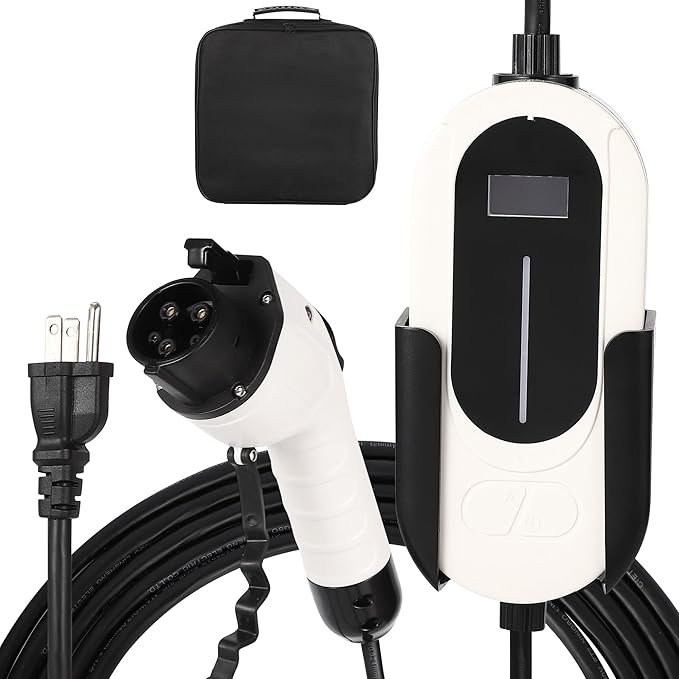 Level 1 EV Charger, 15A 110V Voltage, NEMA 5-15 Plug, 25ft Cable, Adjustable Current/Delay Timer, SAE J1772 Listed Portable Electric Car Charger for Indoor/Outdoor Use