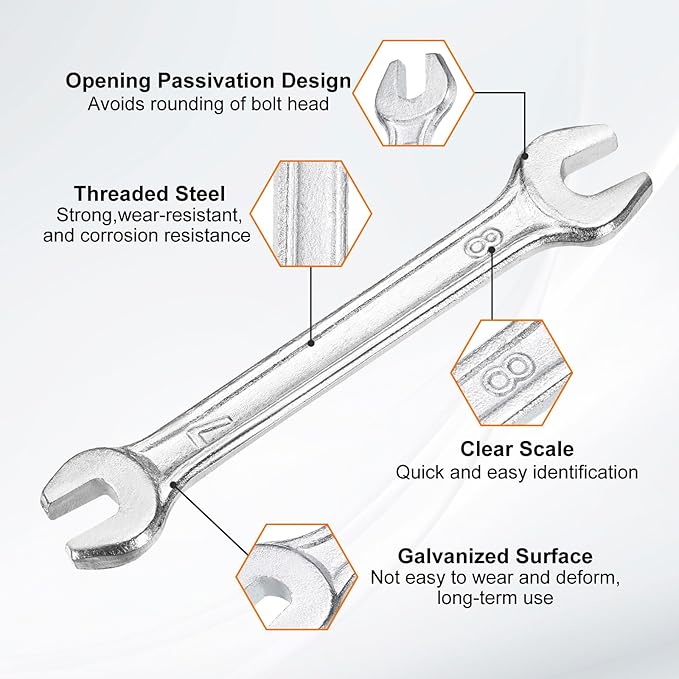 HARFINGTON 5pcs Double Open End Wrench 7mm x 8mm Metric 15 Degree Offset Angle Small Flat Head Wrench Galvanizing Open Ended Spanner for Automotive Repair Furniture Assembly