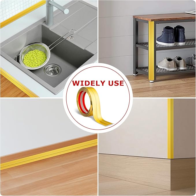 Flexible Wall Corner Protector Moulding Trim Peel and Stick Wall Corner Guards Edge Protector Self Adhesive Molding Trim Strip for Edge Ceiling (Gold, 0.8 in x 40 Ft)