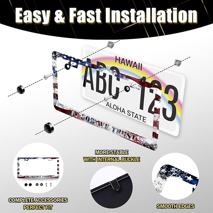 in God We Trust License Plate Frame Cross American Flag License Plate Stainless Steel Funny Accessories Cars Decor 12.2 X 6.2 Inch with 2 Holes and Screws Fits Standard Us Ca Vehicles