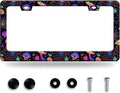 Hippie Mushroom License Plate Frame Mushrooms License Plate Stainless Steel Funny License Plate Holder Colorful Car Accessory with Screws Car Decoration 12.3" x 6.3" for Men Women