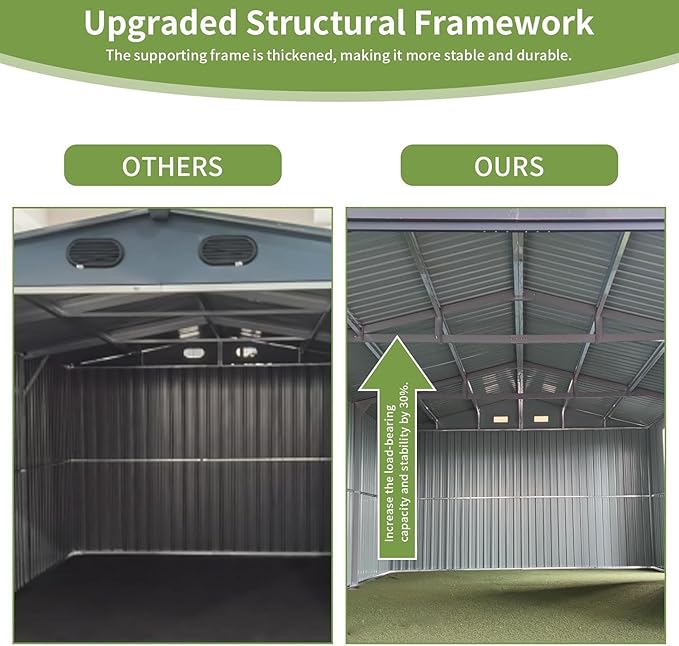 LANTRO JS Sheds & Outdoor Storage, 13x20ft Large Outdoor Metal Garage Shed, Heavy Duty Metal Shed with 2 Doors and 4 Vents Without Floor