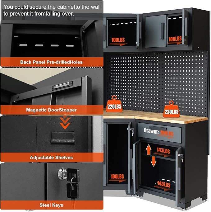 Garage Storage Cabinet System Corner Workshop Set 10-Pcs Garage Cabinets and Storage System for Tool Organization