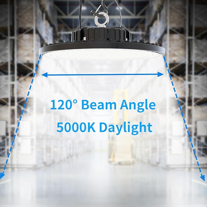 2 Pack UFO LED High Bay Light 150W, 21000 LM, 5000K with 5ft Power Cord, US Plug, Bright LED Shop Light for Basement Commercial Factory Garage Lighting, IP66 Waterproof, AC110-277V, ETL Listded