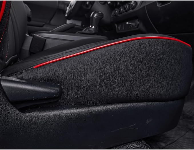 EKR Tacoma Back Seat Covers Custom for Select Toyota Tacoma (Hybrid) 2024 2025 Double cab TRD Sport,TRD Off-Road,Limited,Trailhunter- Second Row Only,Leather (Black with Red Trim)