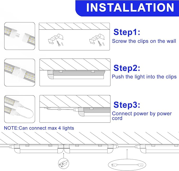 8FT LED Shop Light Fixture,100W 15000LM 6500K,V Shape Linkable T8 Tube Lights with Clear Cover,High Output Plug & Play for Garage/Warehouse/Workshop,10 Pack