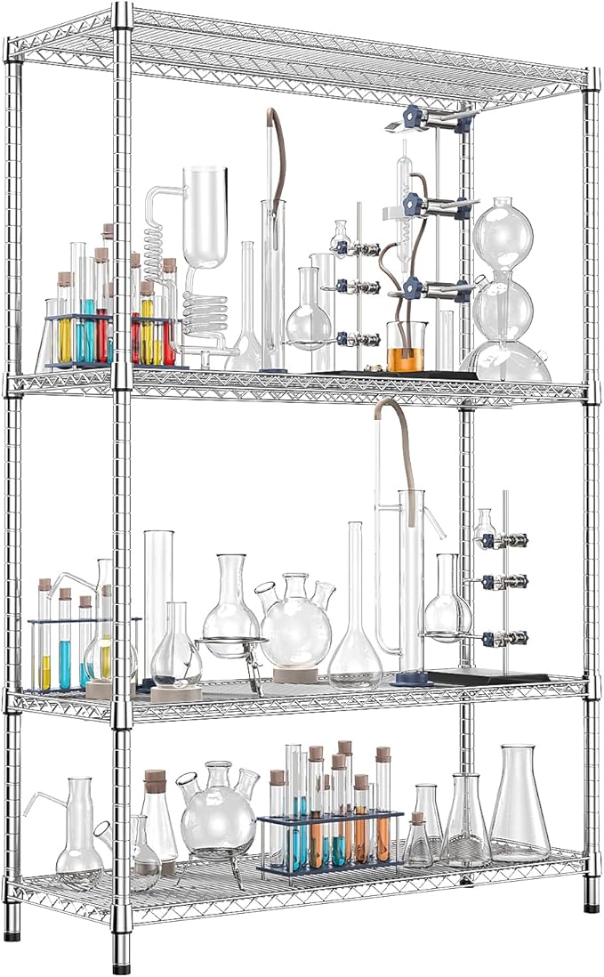 IZEUK 2640 LBS Garage Shelving Wide Storage Shelves 4 Tier Metal Shelves Heavy Duty Adjustable Utility Shelf Rack Chrome 17.7" D x 59.1" W x 70.4" H