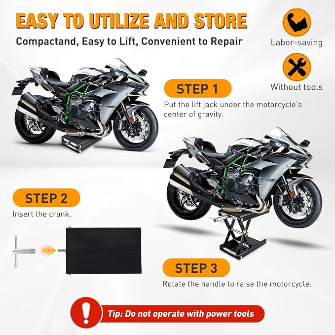 Nilight Motorcycle Lift Jack 1100 LBS Motorcycle Scissor Jack Stand Lift with Wide Deck Crank Handle 3.4"-14.2" Steel Scissor Hoist Garage Repair Lift Table Jacks for Motorcycles ATV Dirt Bike, Black