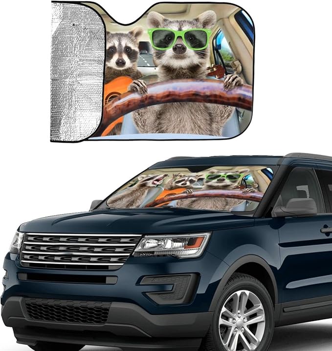 Raccoon Driving Car Windshield Sunshade Front Window Sun Visor Protector Foldable Shield Cover for Truck SUV