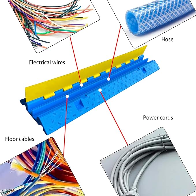 1 Pack Blue Rubber Cable Ramp Hose Cable Protector Ramp 2 Channel 22000Lbs Load Capacity Traffic Speed Bump Wires Power Lines Extension Cord Cover for Indoor Outdoor (B2XC06-1)…