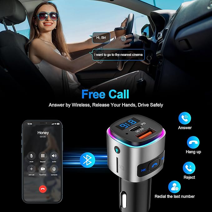 (Upgraded Version) FM Transmitter Bluetooth, SONRU Bluetooth Car Adapter [PD 30W & QC3.0 18W], Wireless FM Radio Transmitter, Hands-Free Calling, Siri Google Assistant, TF Card