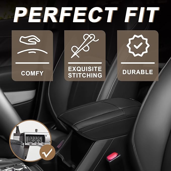 Muslogy Center Console Armrest Cover Compatible with Honda 2012-2015 Civic Accessories Comfort Armrest Pad Arm Rest Cushion Vegan Leather Protector Black Regular Thick