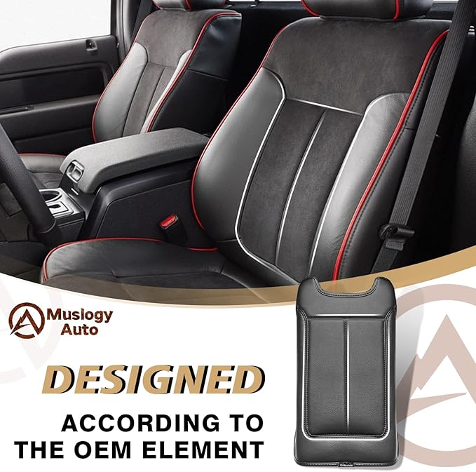 Muslogy Center Console Armrest Cover Compatible with Ford F-150 F150 2009-2014 Comfort Armrest Pad Arm Rest Cushion Vegan Leather Protector Regular Thick(Bucket Seat ONLY)