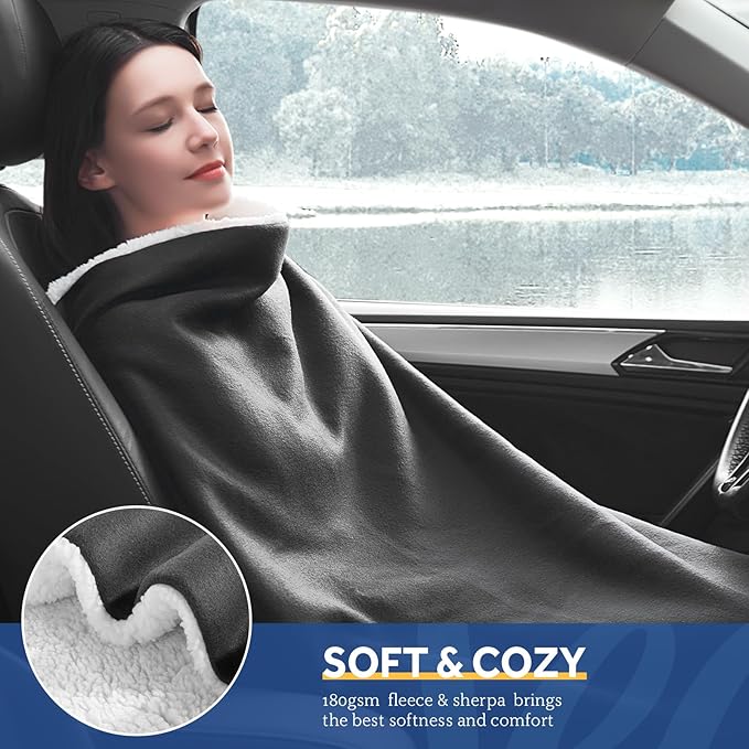 Sealy 12-Volt Heated Car Blanket, Portable Electric Blanket with 3 Heating Levels & 4 Hours Auto Off for Car, Truck, SUV, RV or Camping, Machine Washable, 59" X 43", Charcoal