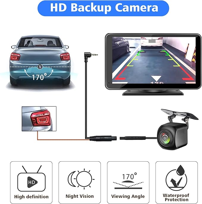 Portable Wireless with Apple CarPlay and Android Auto Screen for Car, 7" HD Touch Screen Car Stereo with Mirror Link, Bluetooth 5.2, Backup Camera, AUX,FM Transmitter for All Vehicle