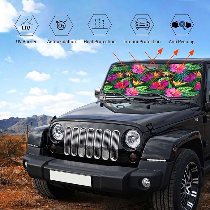 Tropical Flowers Car Windshield Sunshade Front Window Sun Visor Protector Foldable Shield Cover for Truck SUV