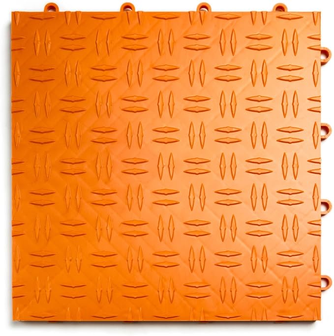 Big Floors GarageTrac Diamond, Interlocking Non-Slip Garage Flooring Tile, Durable, Modular, Heavy-Duty Copolymer, Easy Install (Orange, 24 Pack of 12 x 12" Tiles)