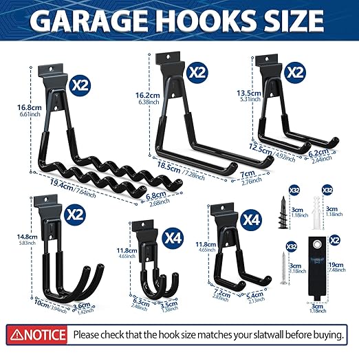 3-H Slatwall Accessories 18 Pack,Slatwall Hooks & Hangers Multi Sizes,Slat Wall Heavy Duty for Space Saving Used as Proslat Accessories with Slatwall Panel(Black)