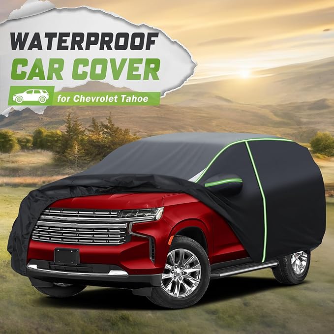 Mixsuper Liner Car Cover for Chevrolet Chevy Tahoe 2007-2026, 7 Layers Waterproof Car Cover Accessories for Tahoe with Zipper Door, Windproof Straps, Reflective Strips, Anti-UV, All Weather