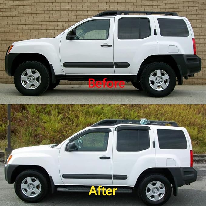 4pcs Out-Channel Tape On Side Wind Vent Deflector,Dark Smoke Sun Rain Guard,Nice Window Visor fit for 2000-2004 Nissan Xterra All Models 94719