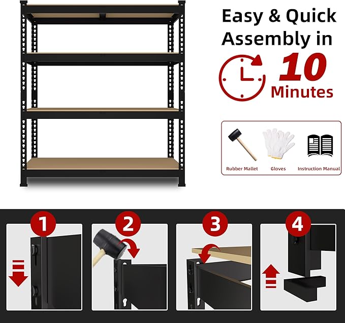 2 Packs 36" W x 16" D x 55" H Adjustable Garage Storage Shelves - 4-Shelf Heavy Duty Shelving Unit, Metal Utility Storage Organizer Racks for Warehouse Pantry Closet Kitchen, Black