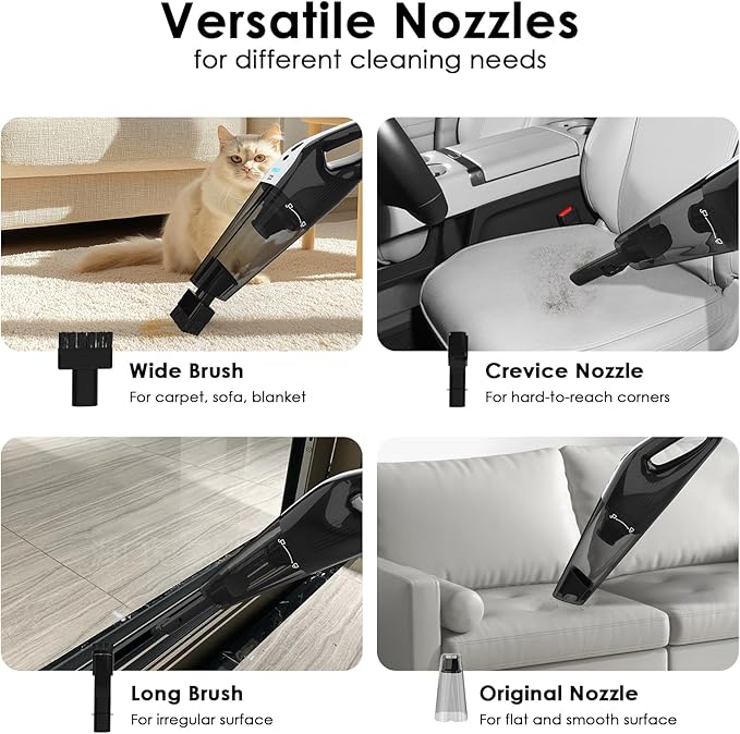 Car Vacuum Portable Cordless, 10000Pa Vacuum Cleaner, 120W Brushless Motor Handheld Vacuum Cordless, LED Light, Multi-Nozzles for Car, Home, Office, Pet