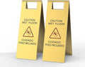 Stainless Steel Wet Floor Sign 2 Pack, 24 Inch Double-Sided Foldable Caution Sign with Handle, 8.8 lb Bilingual Warning for Restaurant, Office, Commercial Cleaning Use, Gold