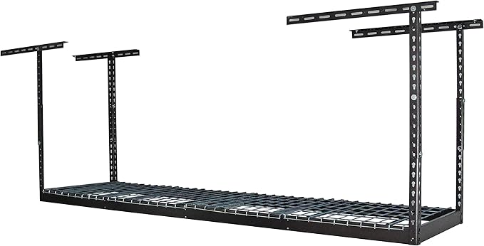 MonsterRax Overhead Garage Storage Rack 2x8, Ceiling Mounted Shelving, Adjustable Hanging Organizer, Heavy Duty Steel, 350 Pound Capacity, Color: Hammertone, Adjusts 12-21" from Ceiling