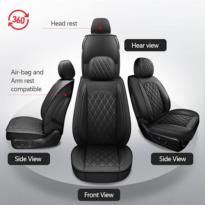 MIROZO 2PCS Front Seat Covers for Dodge Ram,Waterproof Truck Seat Cover Compatible with 2009-2025 RAM 1500 2500 3500 Truck Pickup Crew Quad Cab (2PCS Front,Black)