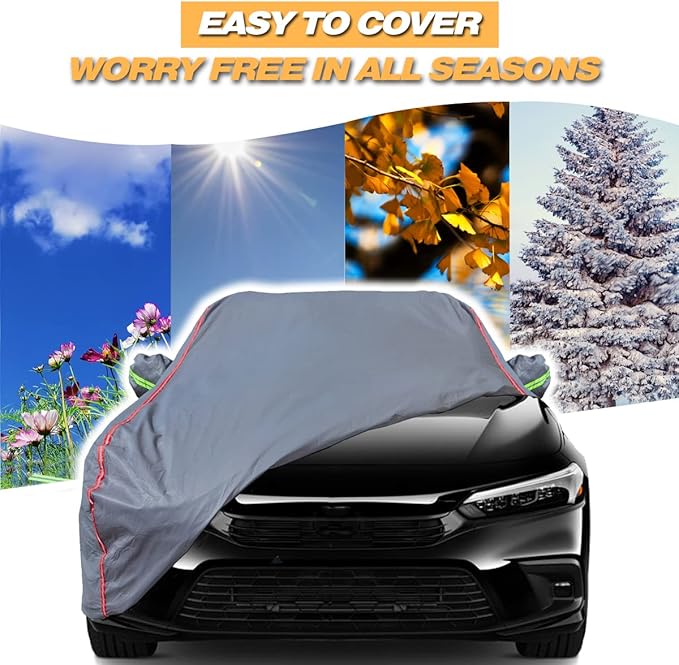 AUQDD 6-Layers PEVA New Material Truck Full Padded Car Cover Waterproof All Weather Weatherproof UV Sun Protection Snow Dust Storm Resistant Outdoor Exterior Custom Form-Fit Straps 180"-206" Grey